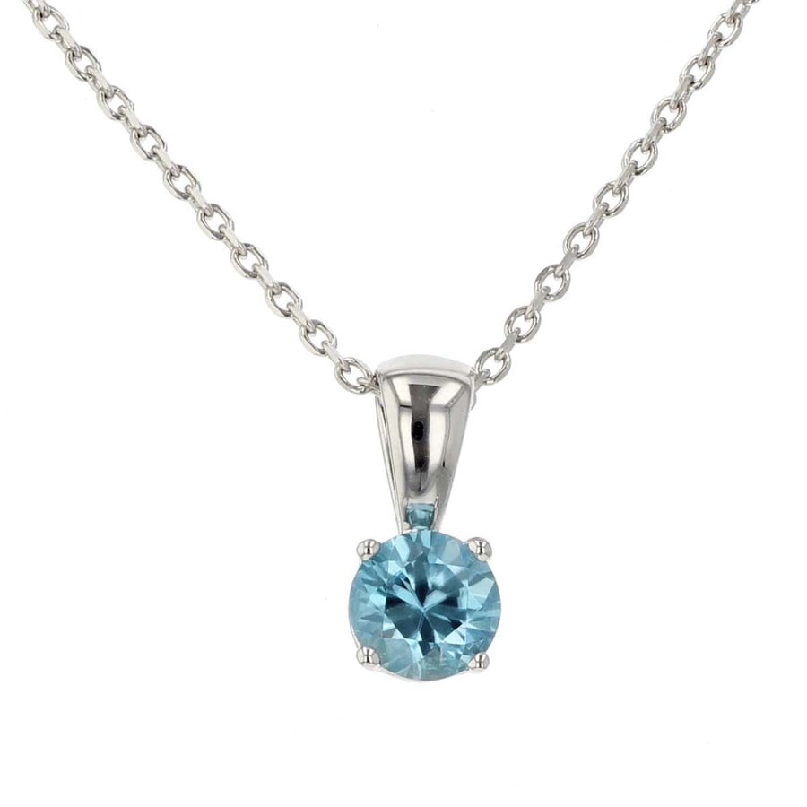 14K White Gold Blue Zircon Solitaire Pendant Necklace