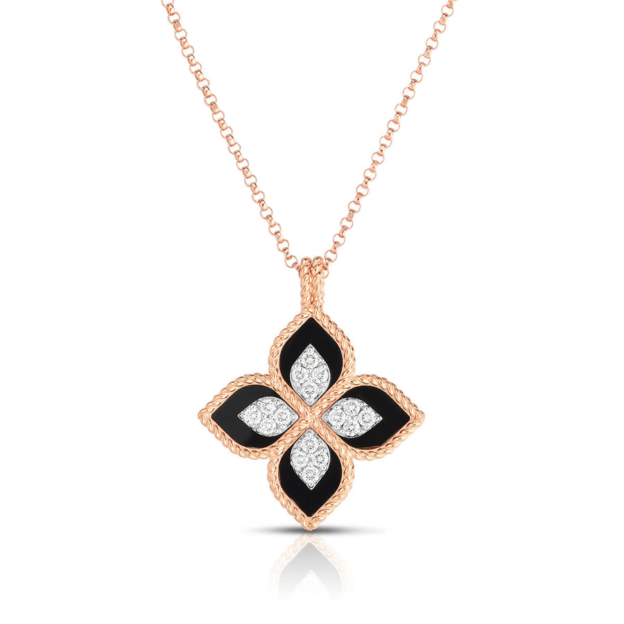 Princess Flower Black Jade and Diamond Pendant