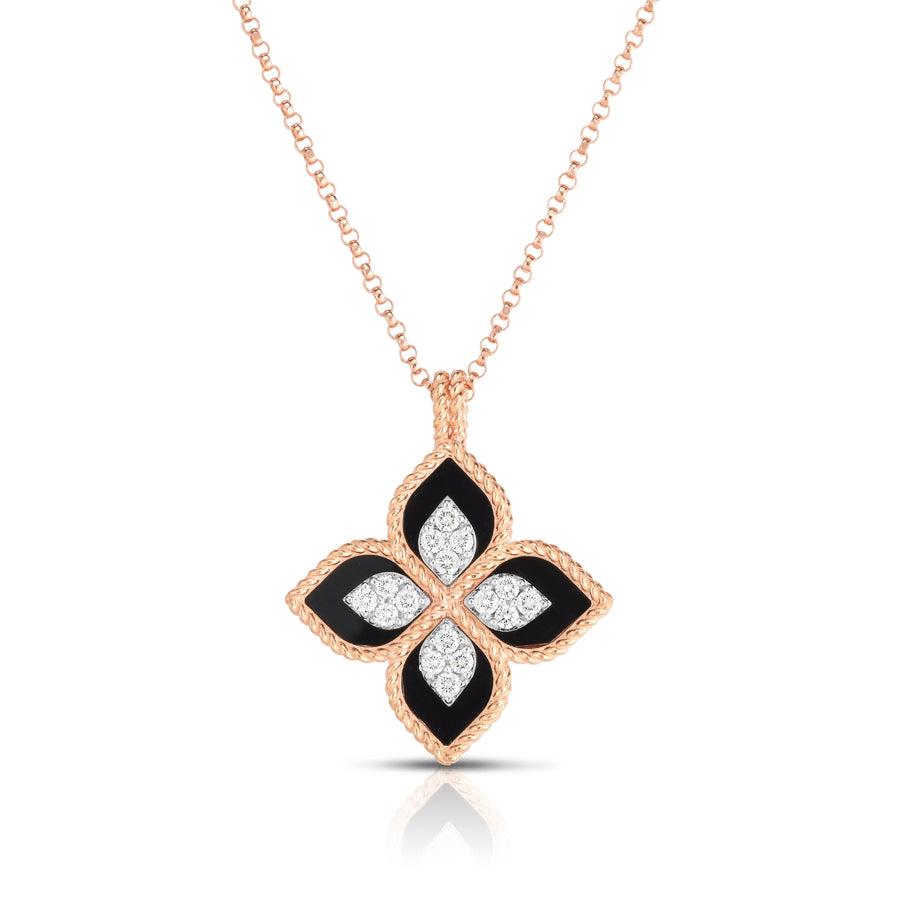 Princess Flower Black Jade and Diamond Pendant