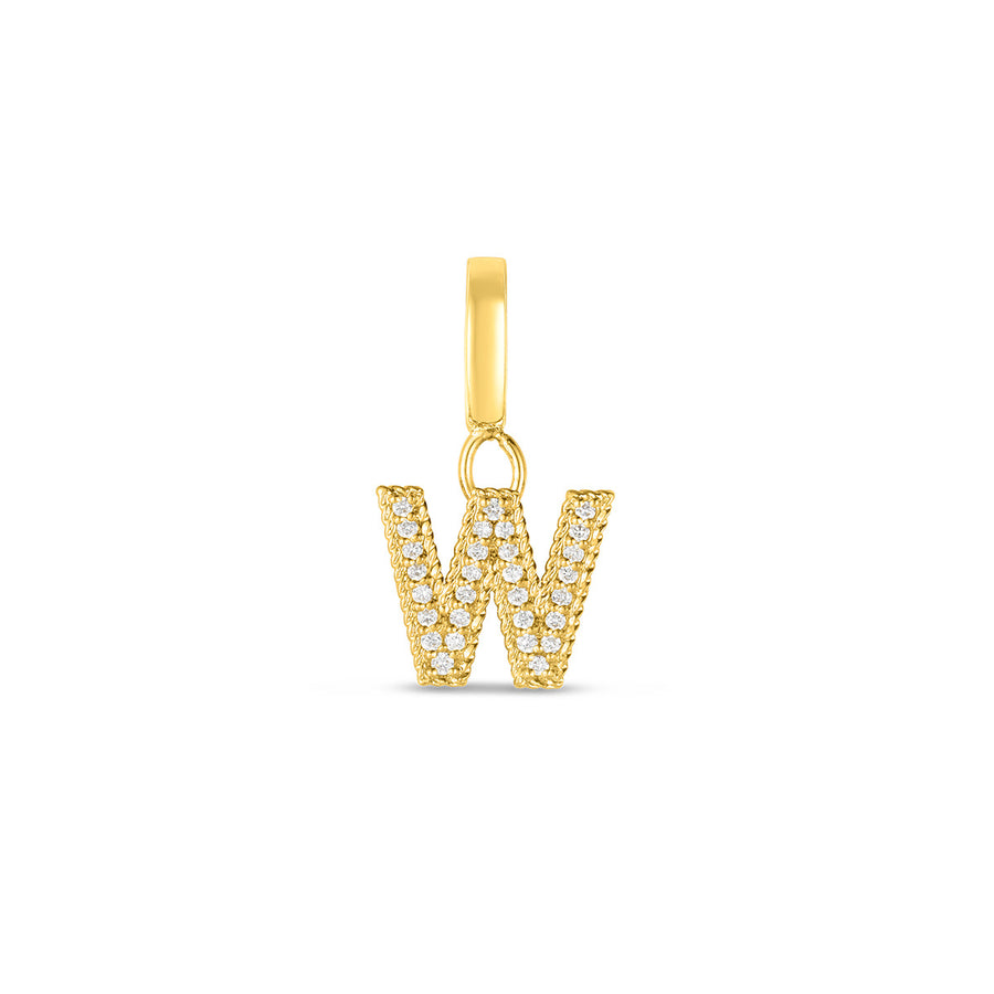 18K Gold Diamond Princess Letter W Charm