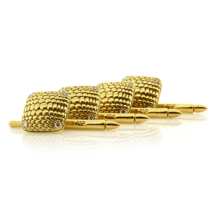 18K Gold Diamond Brick Work Tuxedo Studs