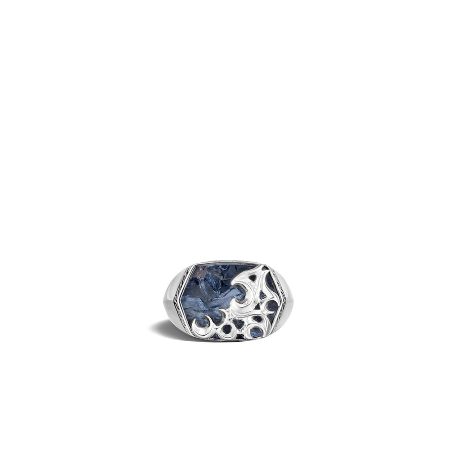 Classic Chain Keris Dagger Silver Blue Pietersite Signet Ring