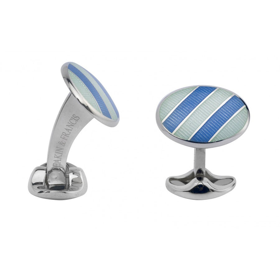 Sterling Silver Pale Silver Blue and Sky Blue Enamel Cufflink