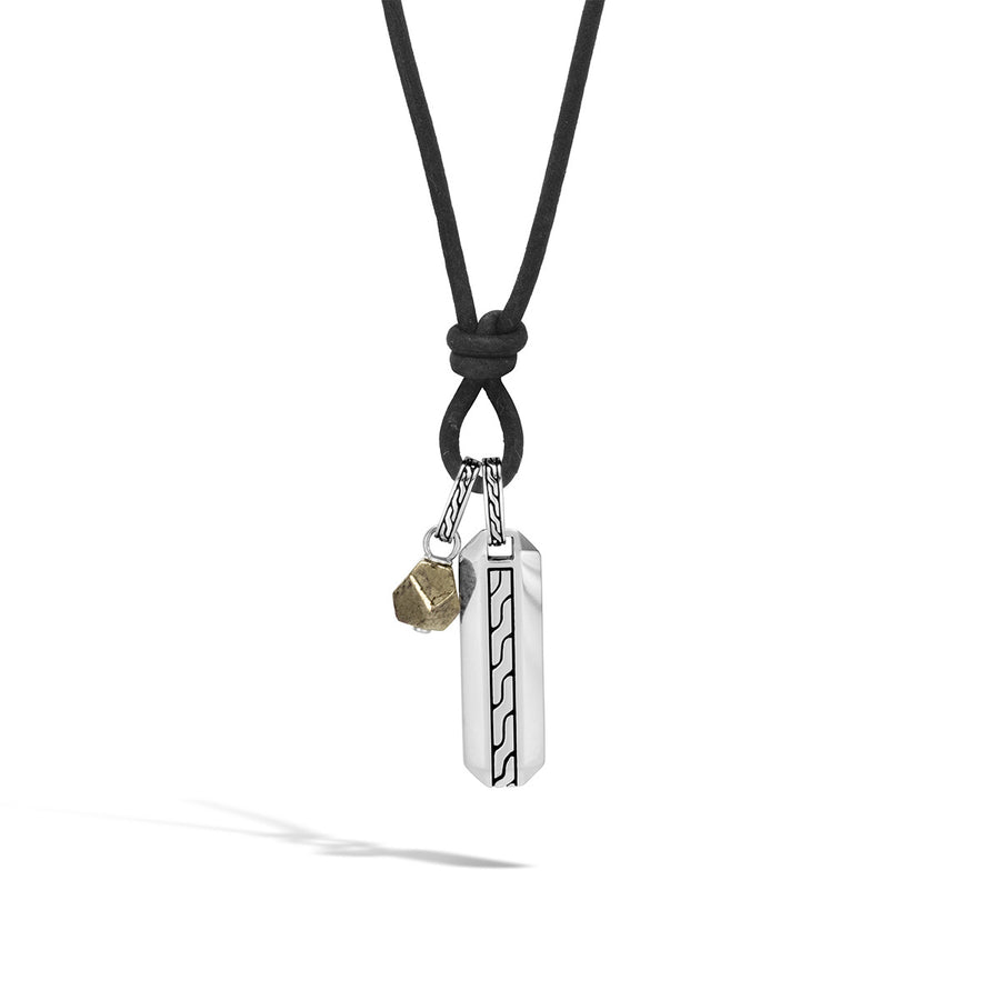 Asli Classic Chain Link Silver Amulet Pendant Necklace with Pyrite Bead