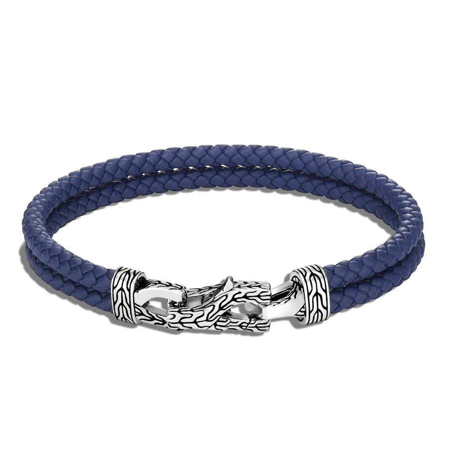 Asli Classic Chain Link Silver Bracelet on Blue Woven Leather