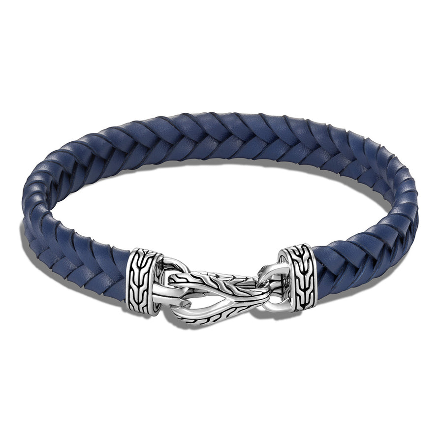 Asli Classic Chain Link Silver Bracelet on Blue Braided Leather