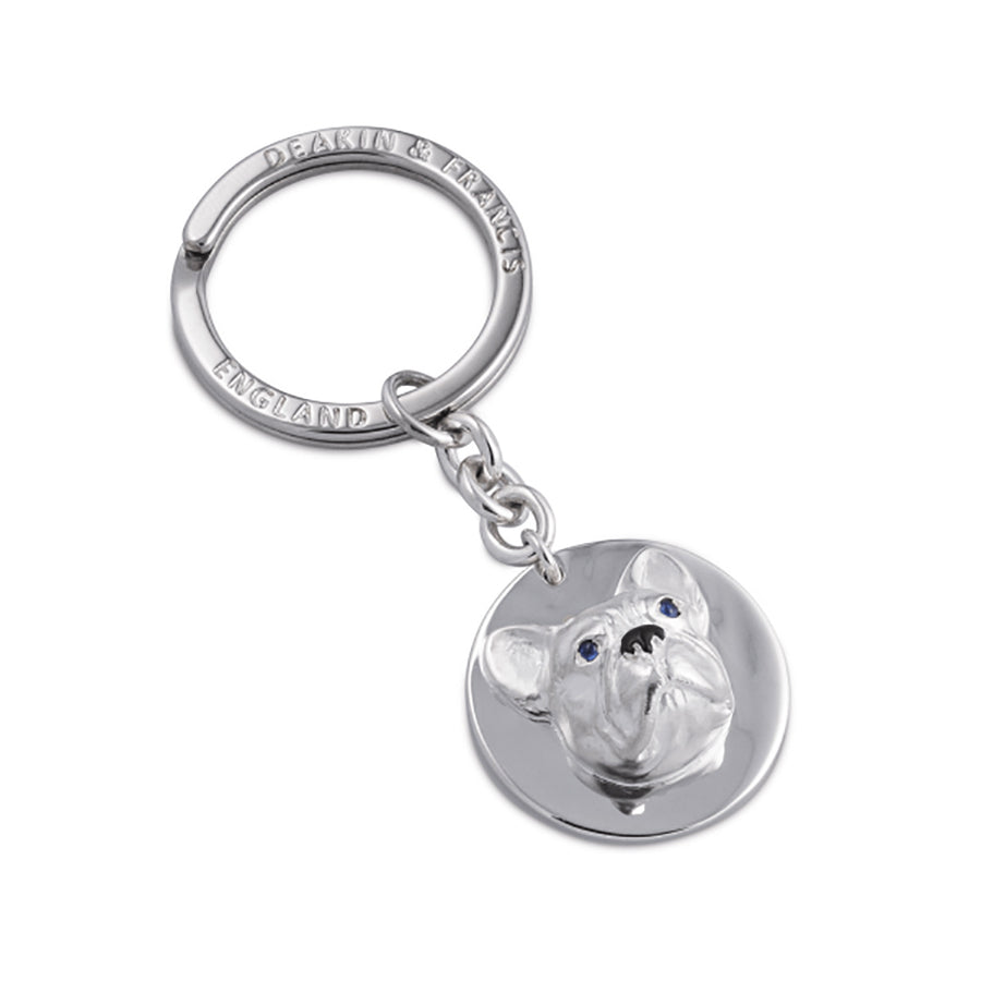 Sterling Silver French Bulldog With Sapphire Eyes Keyring