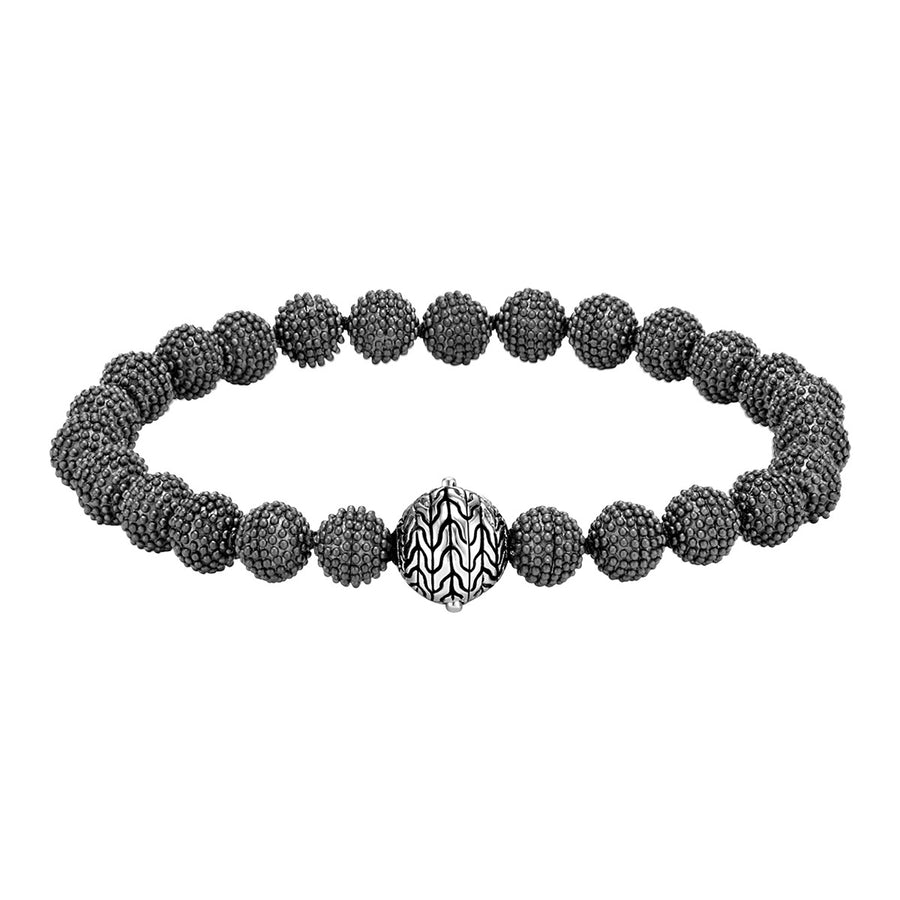 Classic Chain Silver Jawan Beads Bracelet with Black Rhodium