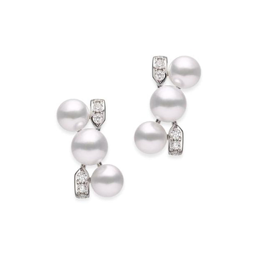 Akoya Cultured Pearl and Diamond Earrings in 18K White Gold