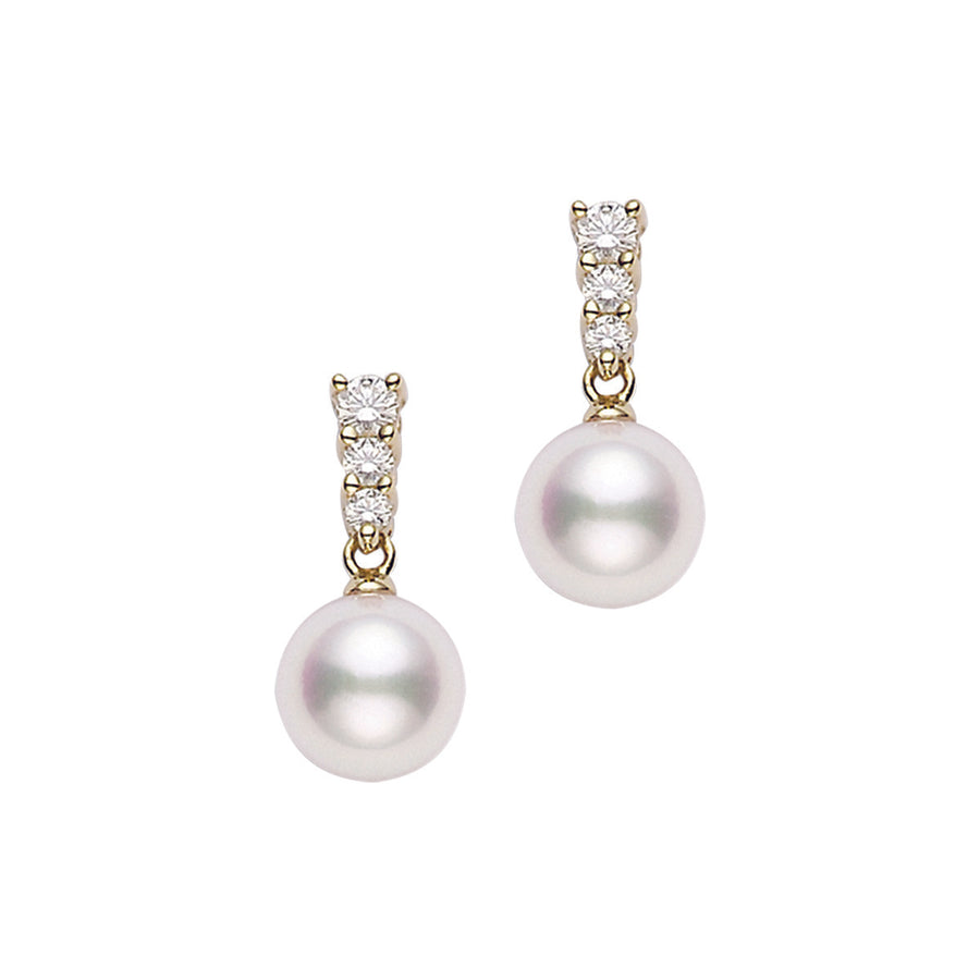 Akoya Pearl and Diamond Morning Dew Drop Earrings