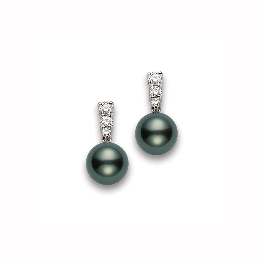 Morning Dew Black South Sea Cultured Pearl Earrings – 18K White Gold