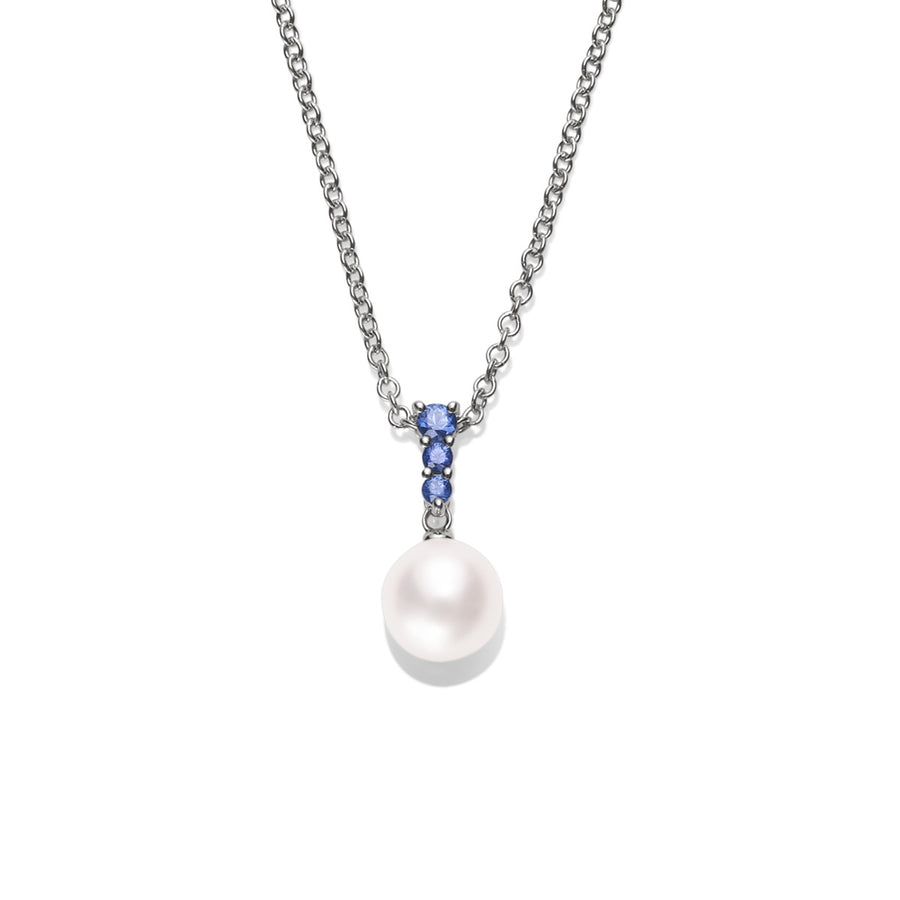 Akoya Cultured Pearl Pendant with Blue Sapphire