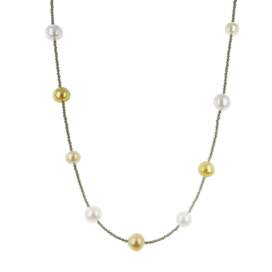 White and Gold Pearls on Labradorite Strand