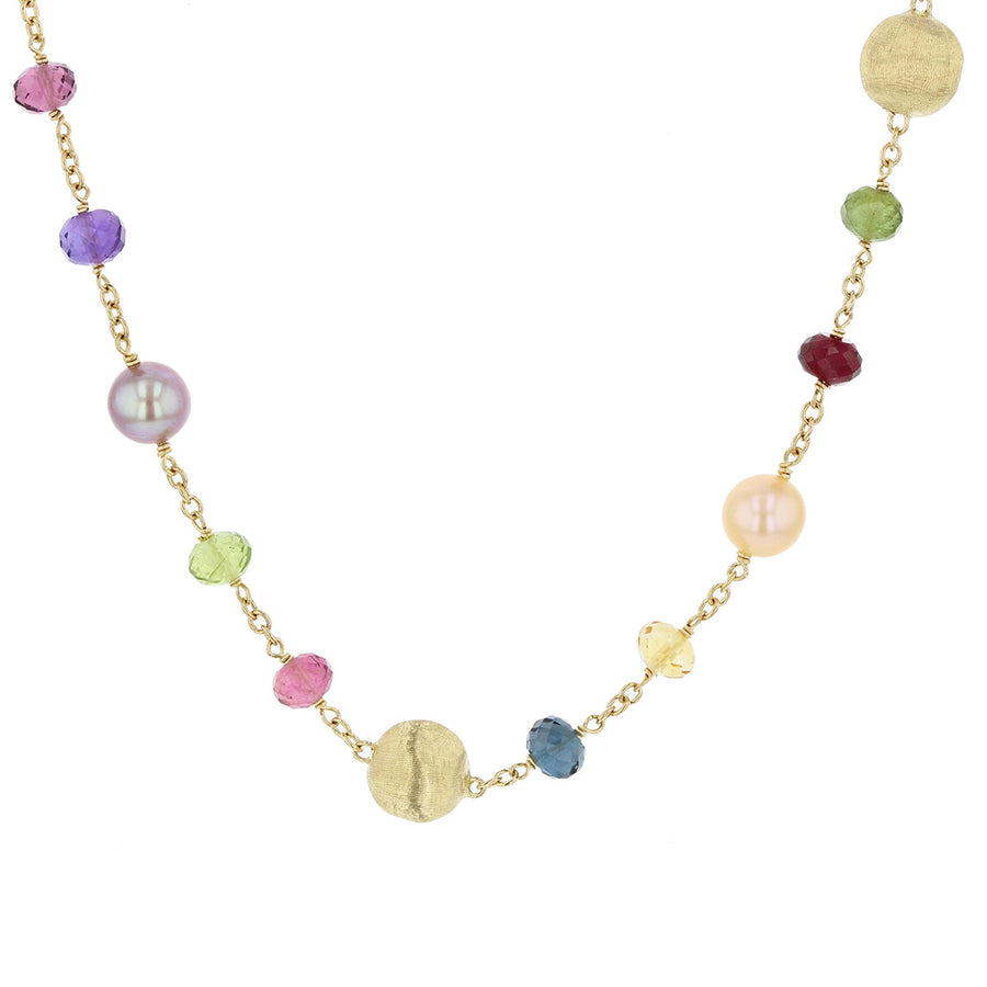 18K Yellow Gold Mixed Gemstone and Pearl Short Necklace