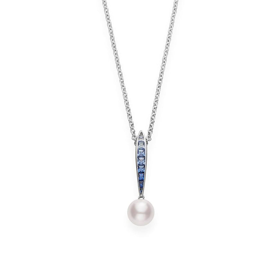Akoya Cultured Pearl Ocean Pendant with Sapphire