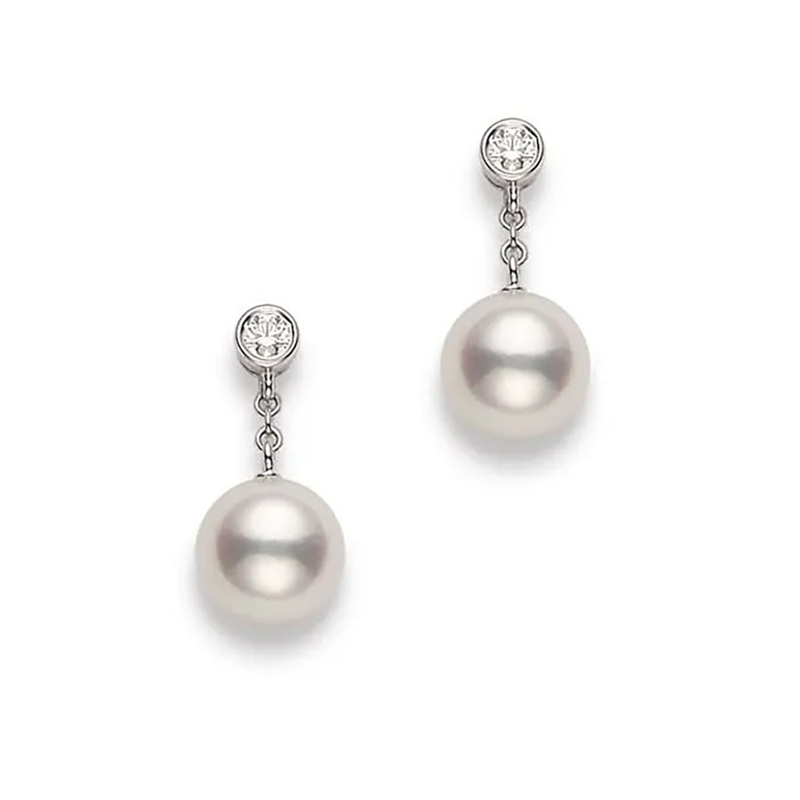 Classic Akoya Cultured Pearl and Diamond Drop Earrings