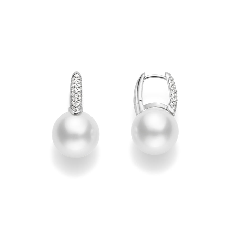 White South Sea Pearl and Diamond Drop Earrings