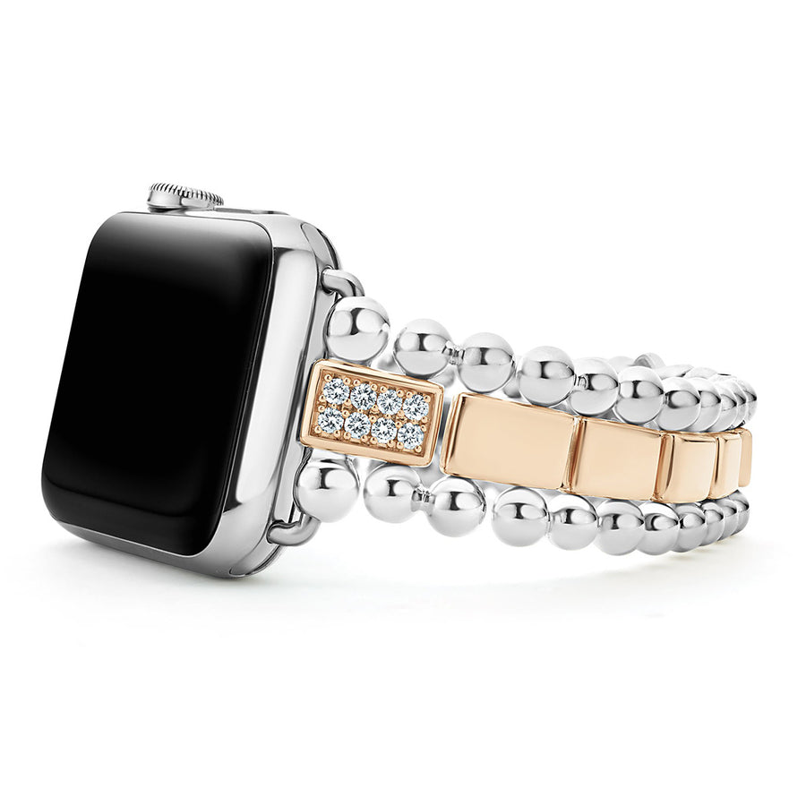 18K Rose Gold and Sterling Silver Single Diamond Watch Bracelet-38-45mm
