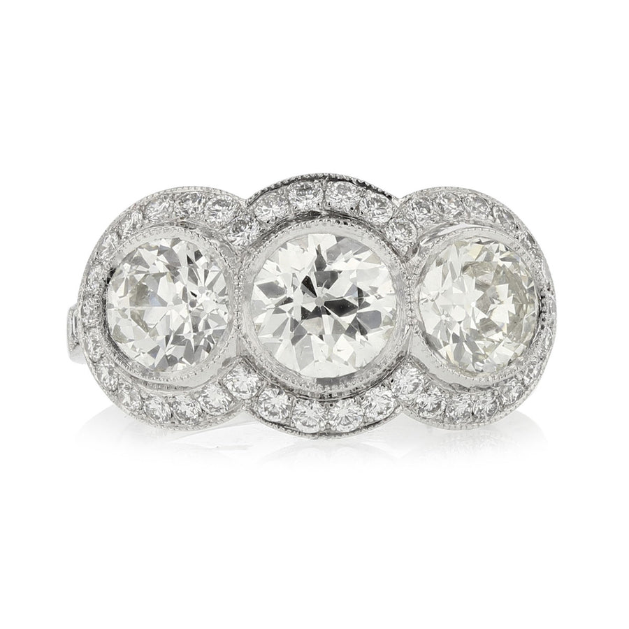 3 Diamond with Halos Platinum Engagement Ring