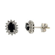 Oval Sapphire and Diamond Halo Stud Earrings