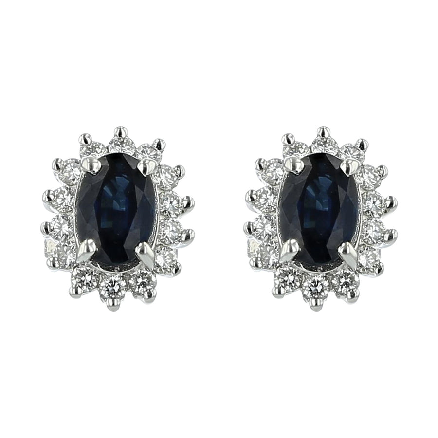 Oval Sapphire and Diamond Halo Stud Earrings