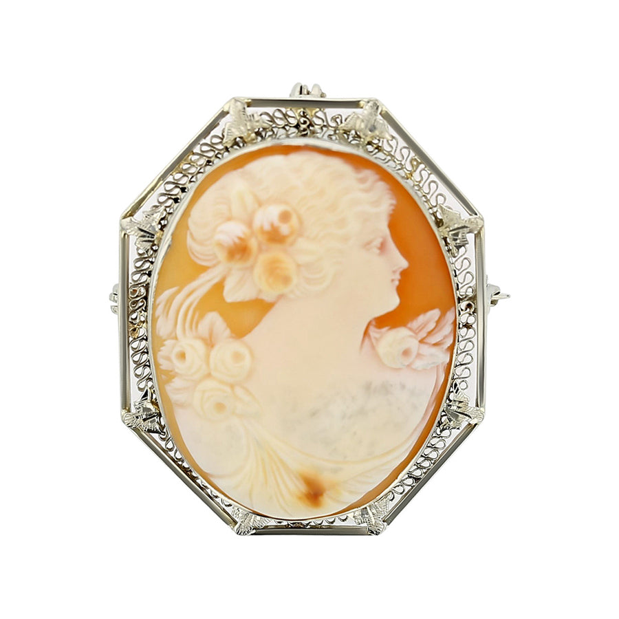 14K White Gold Classic Cameo Pin