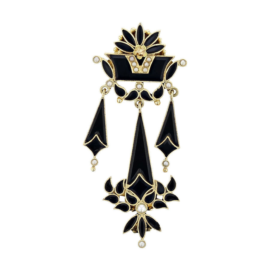 Victorian Black Enamel and Seed Pearl Pendant