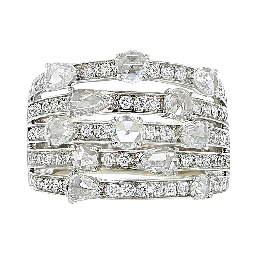 18K White Gold Five-Row Diamond Band Ring