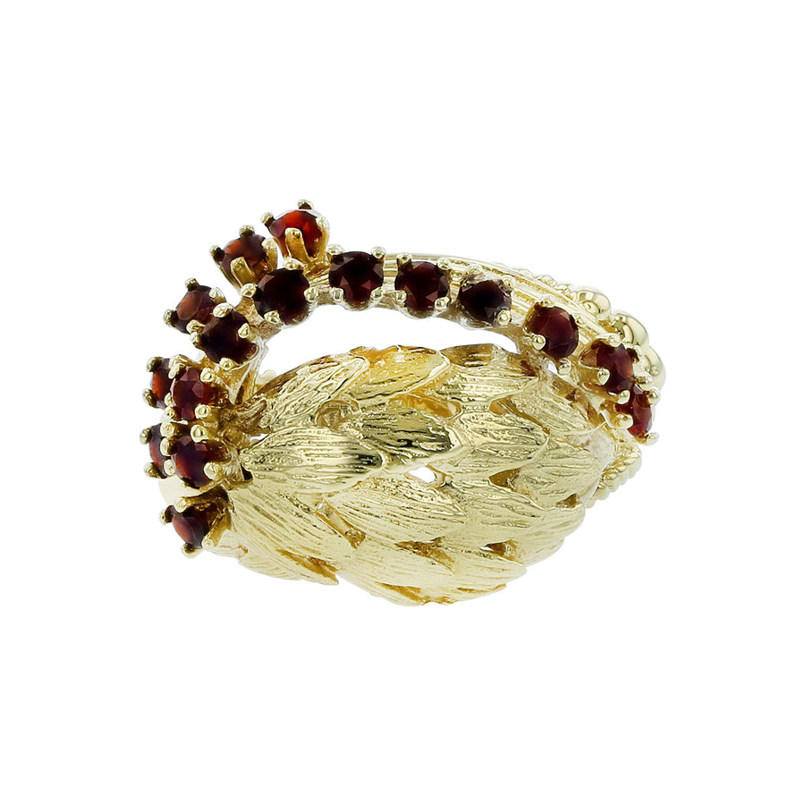14K Yellow Gold Almandine Garnet Feather Ring