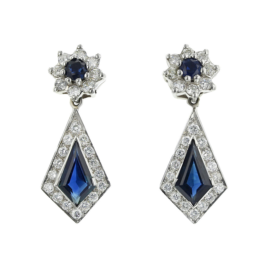 14K White Gold Sapphire and Diamond Drop Earrings