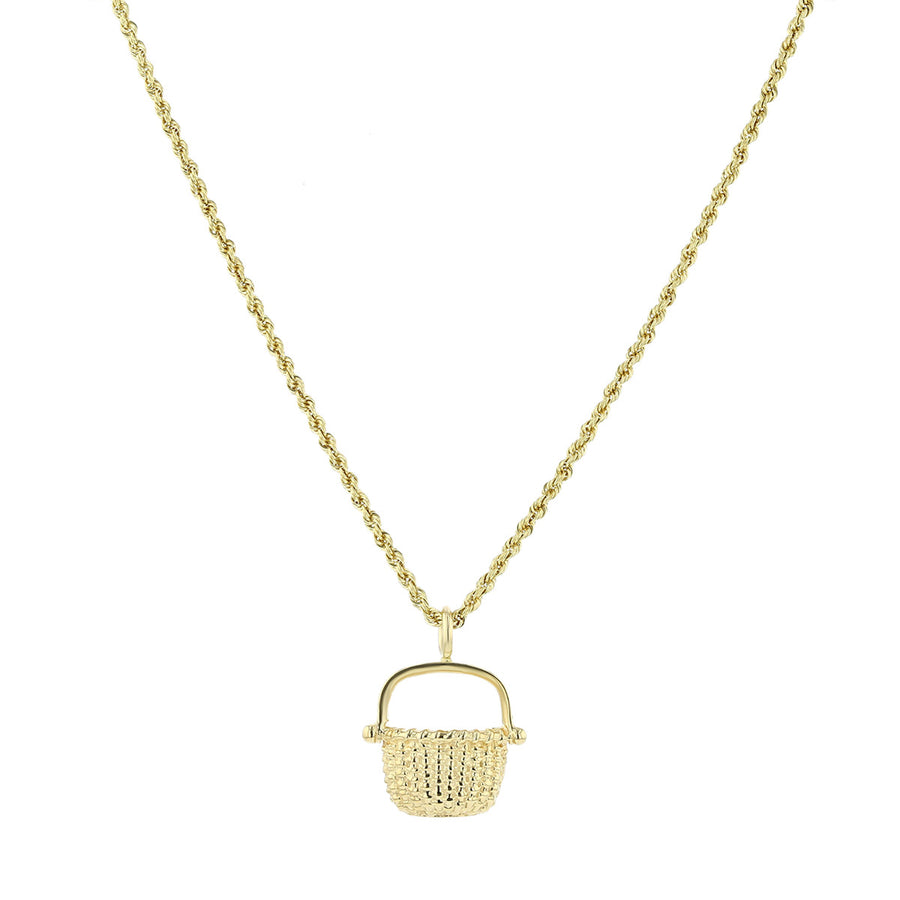 14K Basket Pendant on 18-Inch Twist Rope Chain
