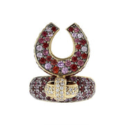 Multi-color Sapphire and Diamond Hinged Horseshoe Ring