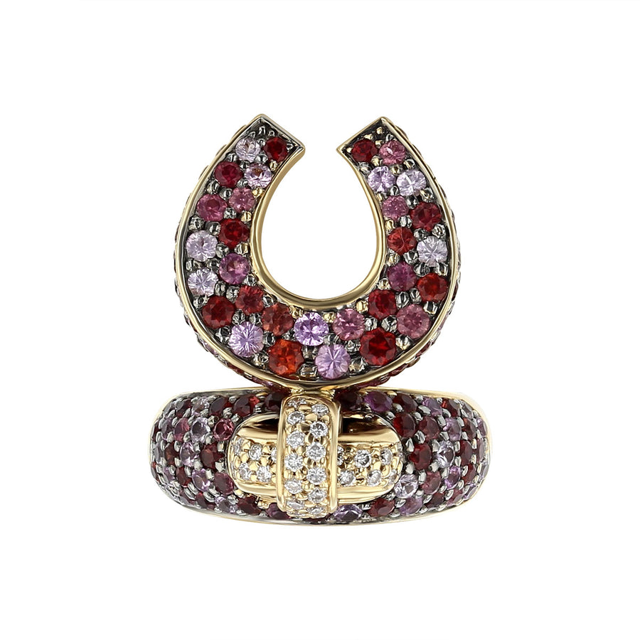 Multi-color Sapphire and Diamond Hinged Horseshoe Ring