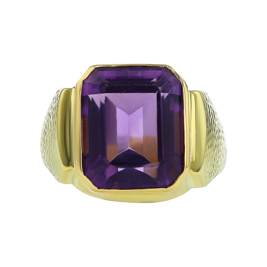 Mid-century 18K Yellow Gold Amethyst Mens Ring