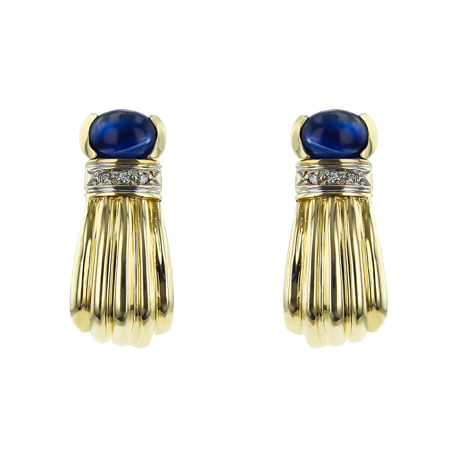 14K Yellow Gold Sapphire and Diamond Earrings