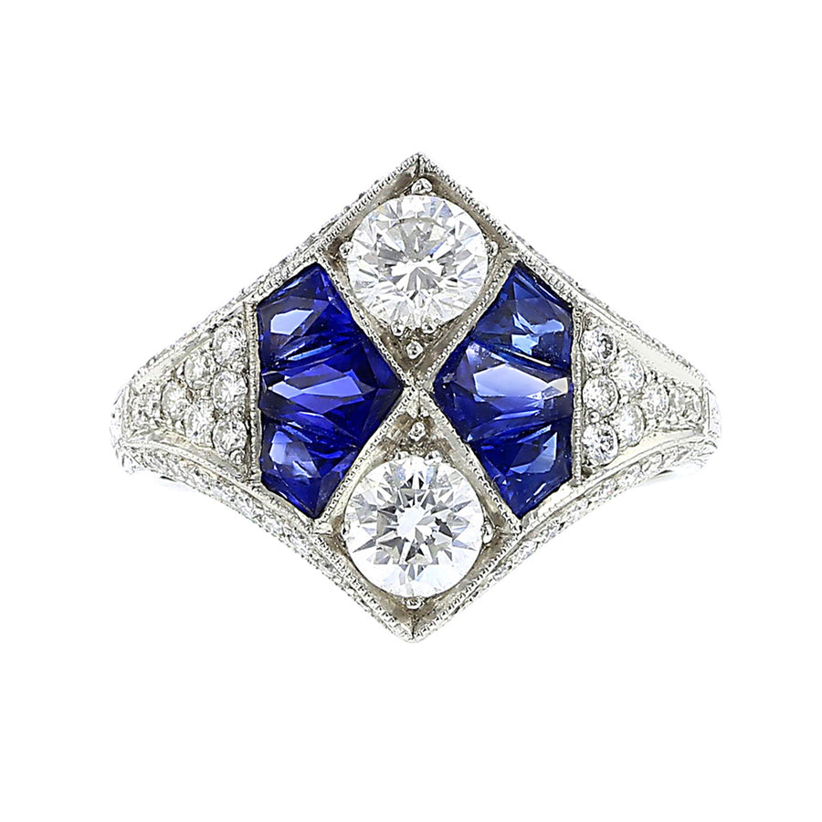 Platinum Princess-Cut Sapphire and Diamond Ring