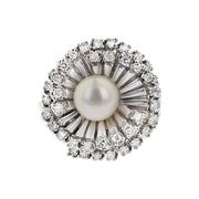 Akoya Cultured Pearl and Diamond Halo Ring