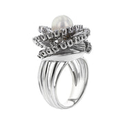 Akoya Cultured Pearl and Diamond Halo Ring