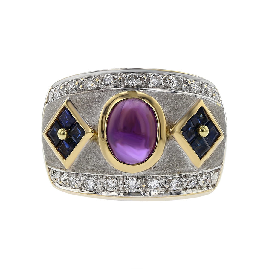 Oval Amethyst, Blue Sapphire and Diamond Ring