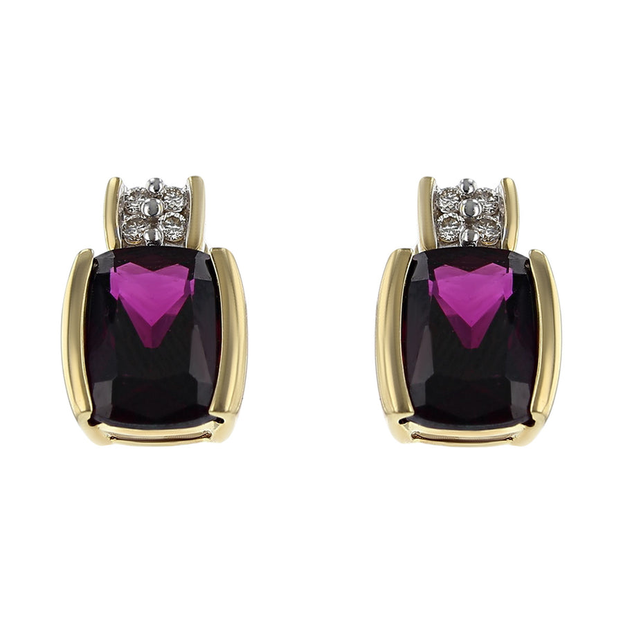 14K Yellow Gold Garnet and Diamond Stud Earrings
