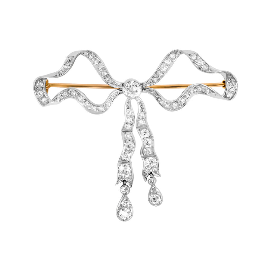 Edwardian Platinum and 18K Gold Diamond Bow Pin