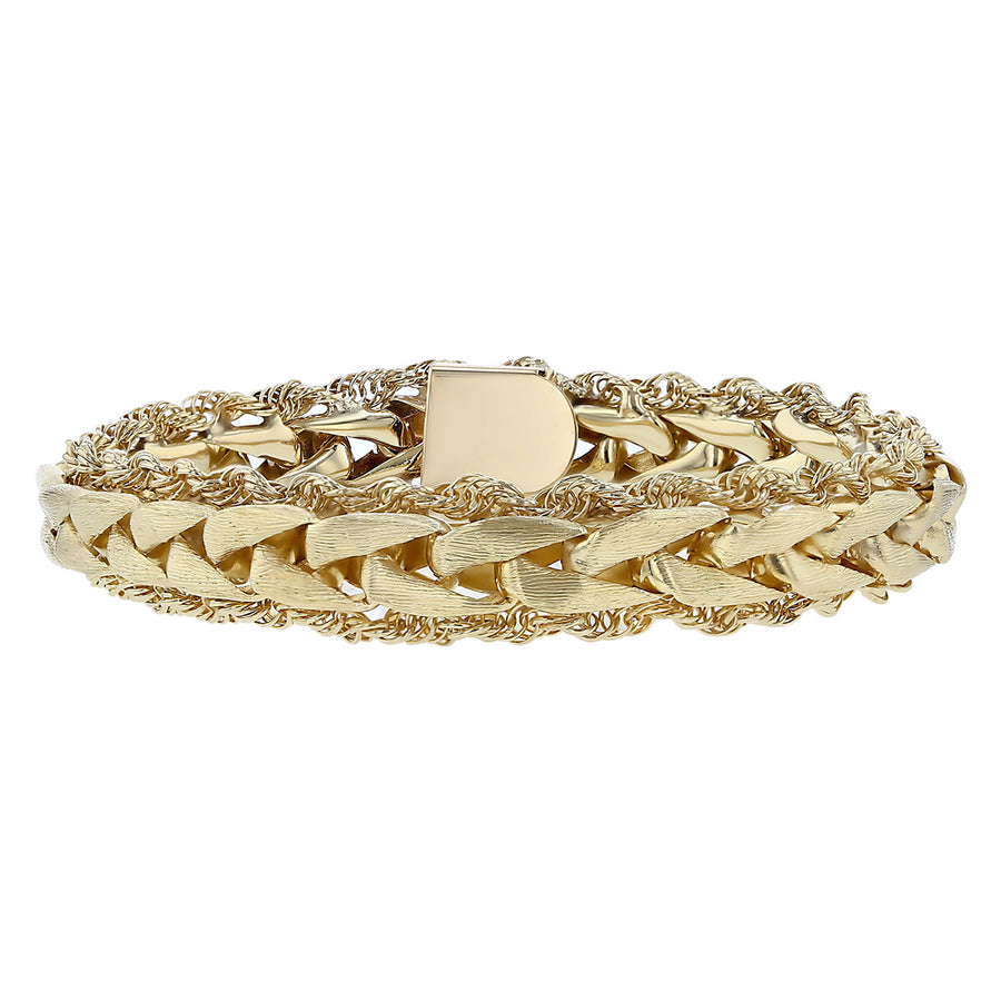 8-Inch 14K Yellow Gold Link Bracelet with Rope Edge
