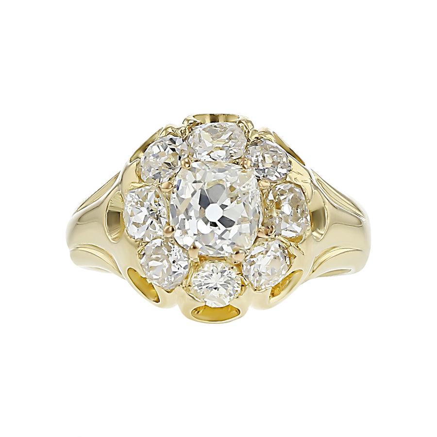 Edwardian 18K Yellow Gold Diamond Cluster Ring