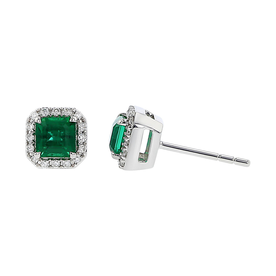Salavetti Emerald and Diamond Halo Stud Earrings