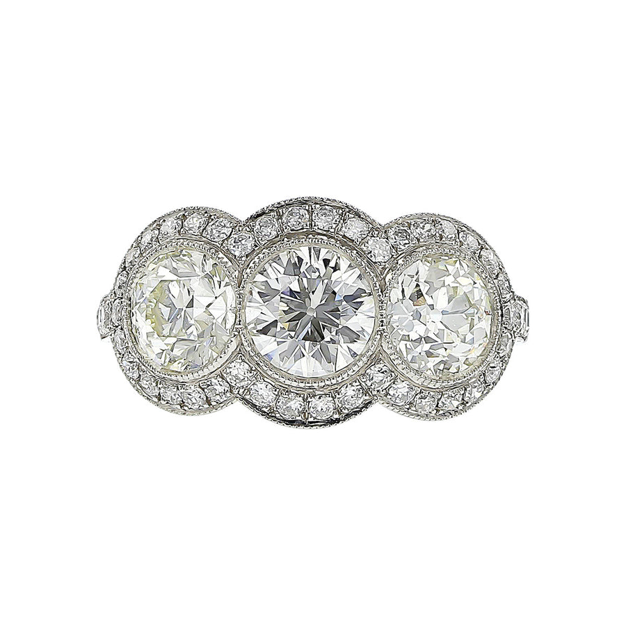 Platinum Old European-cut Diamond Triple Halo Ring