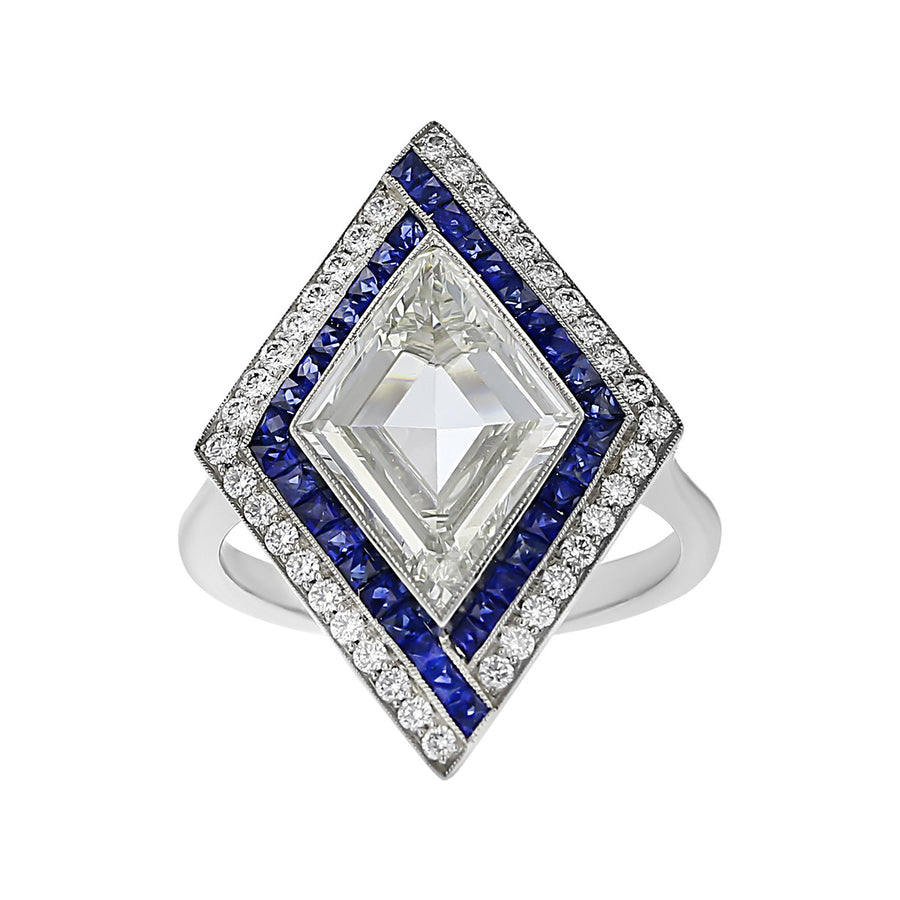Platinum Kite Diamond and Sapphire Halo Ring