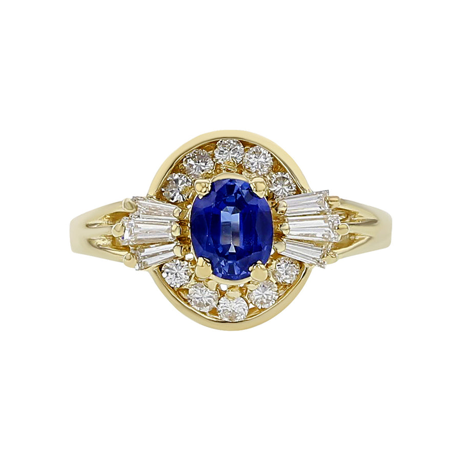 14K Yellow Gold Sapphire and Diamond Halo Ring