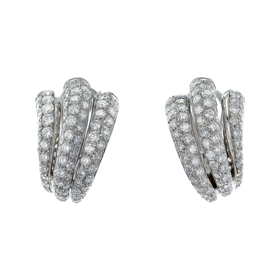 Salavetti Diamond 3 Row Scalloped Drop Earrings