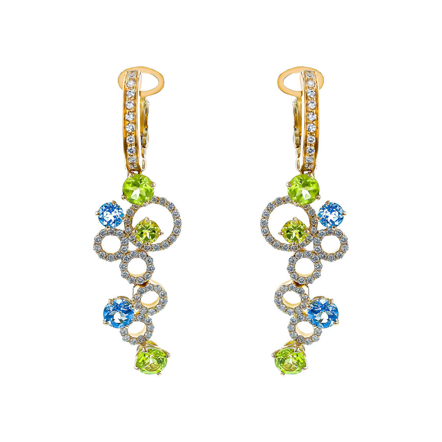 Italian Bubble Drop Earrings with Peridot, Topaz and Diamonds