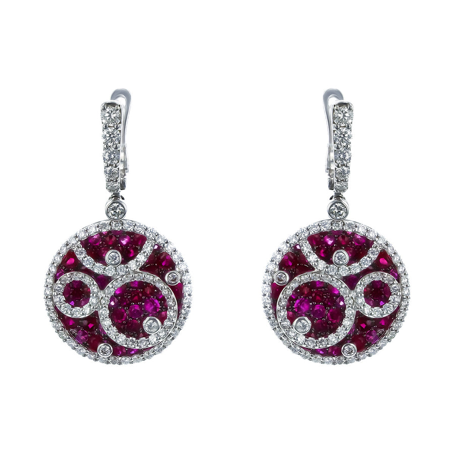Salavetti Ruby and Diamond Medallion Drop Earrings